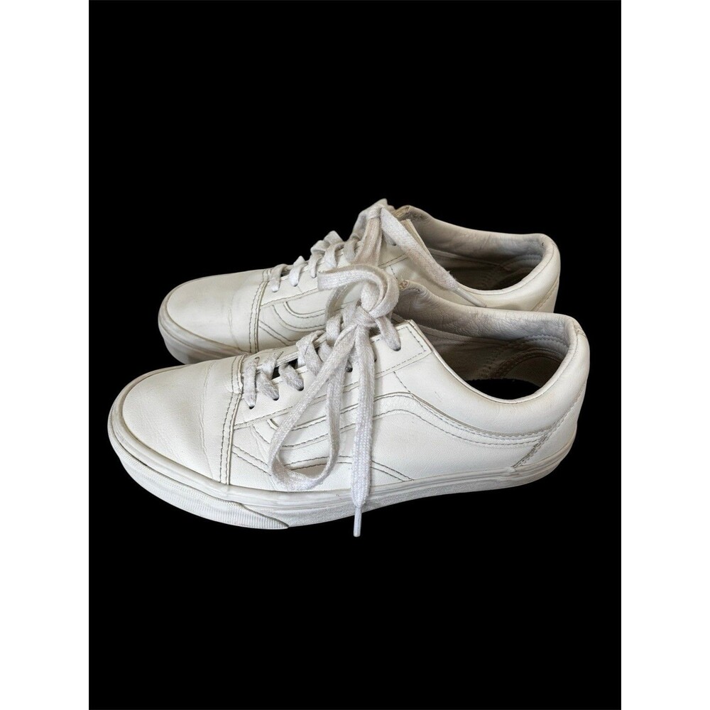 Vans Old Skool Tennis  Shoes Mens 5.5 Women 7 White Leather Skate Sneakers
